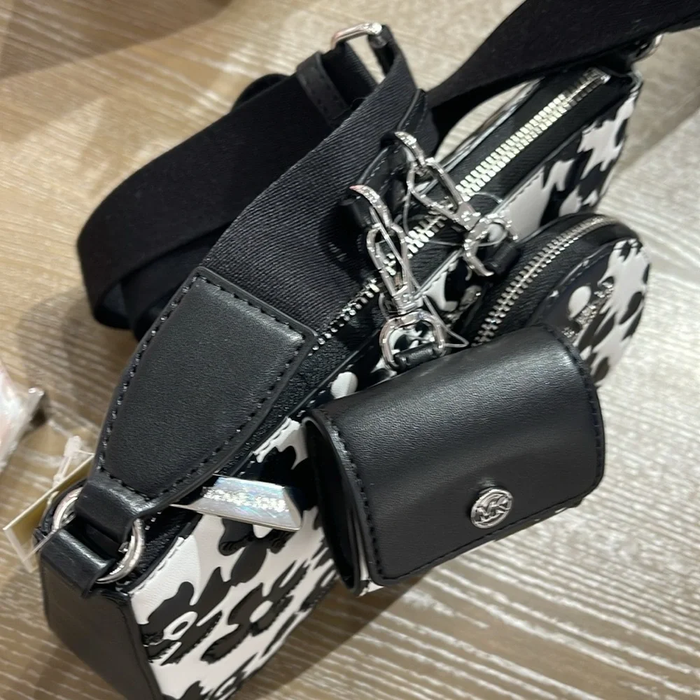 MICHAEL KORS Jet Set Sm Sequined Floral Print Crossbody w Case for Apple Airpods - Picture 14 of 16